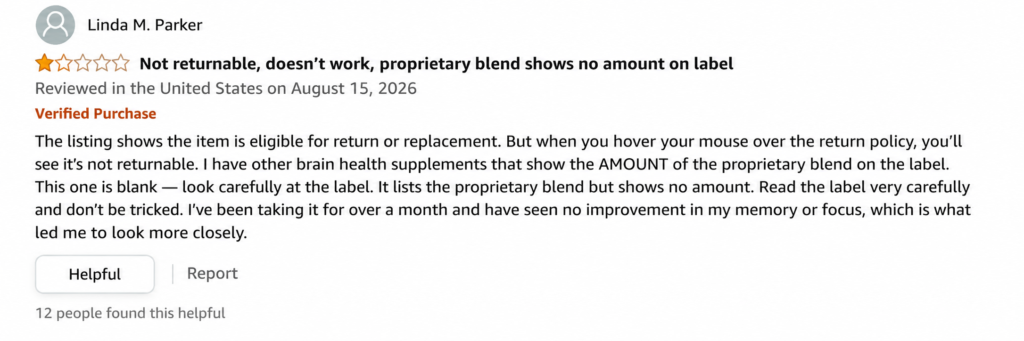Memocept scam complaint showing concerns about a product purchased from a third-party marketplace.